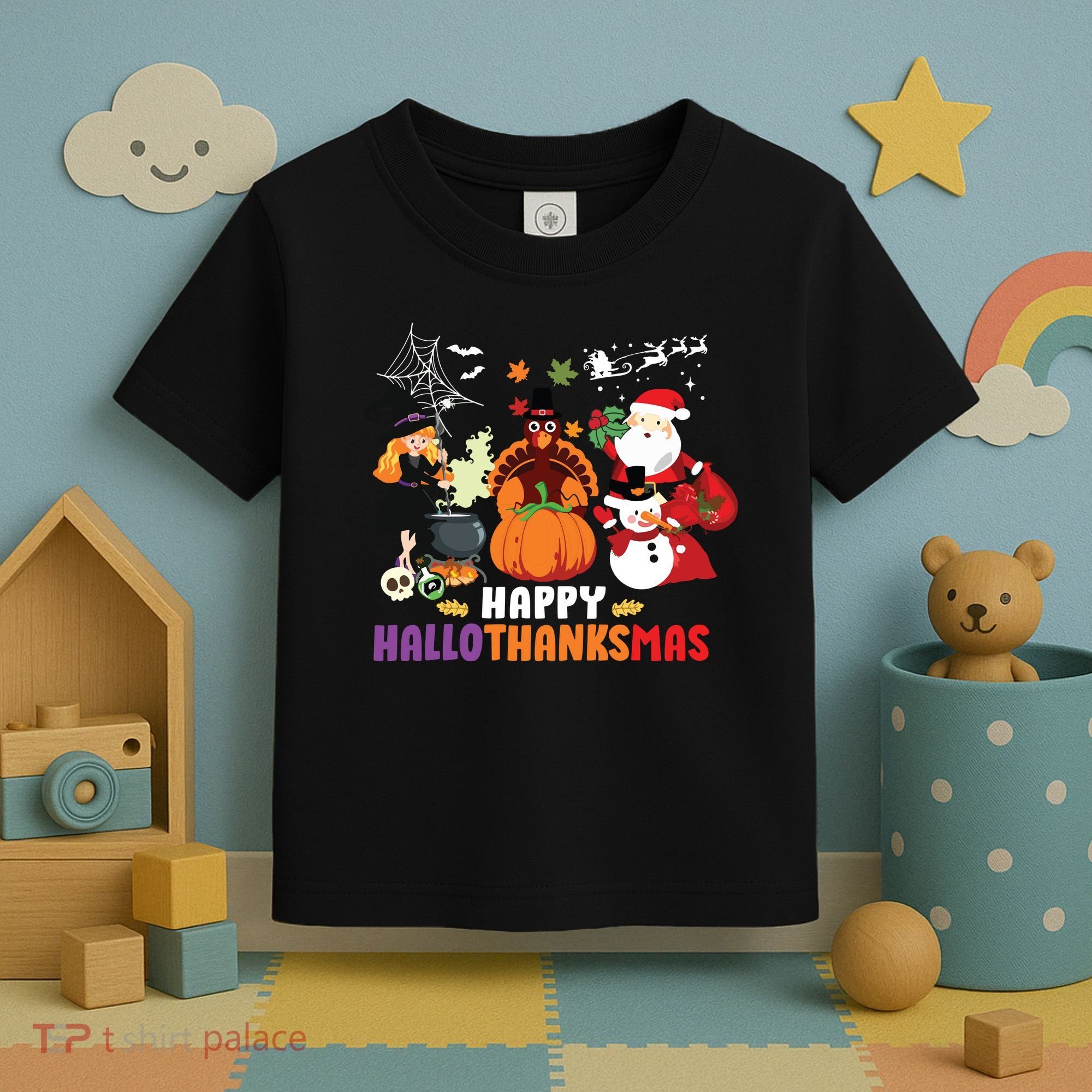 Halloween Christmas Happy Hallothanksmas Thanksgiving Toddler T-Shirt