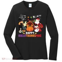 Halloween Christmas Happy Hallothanksmas Thanksgiving Women's Long Sleeve Shirt thumb 0