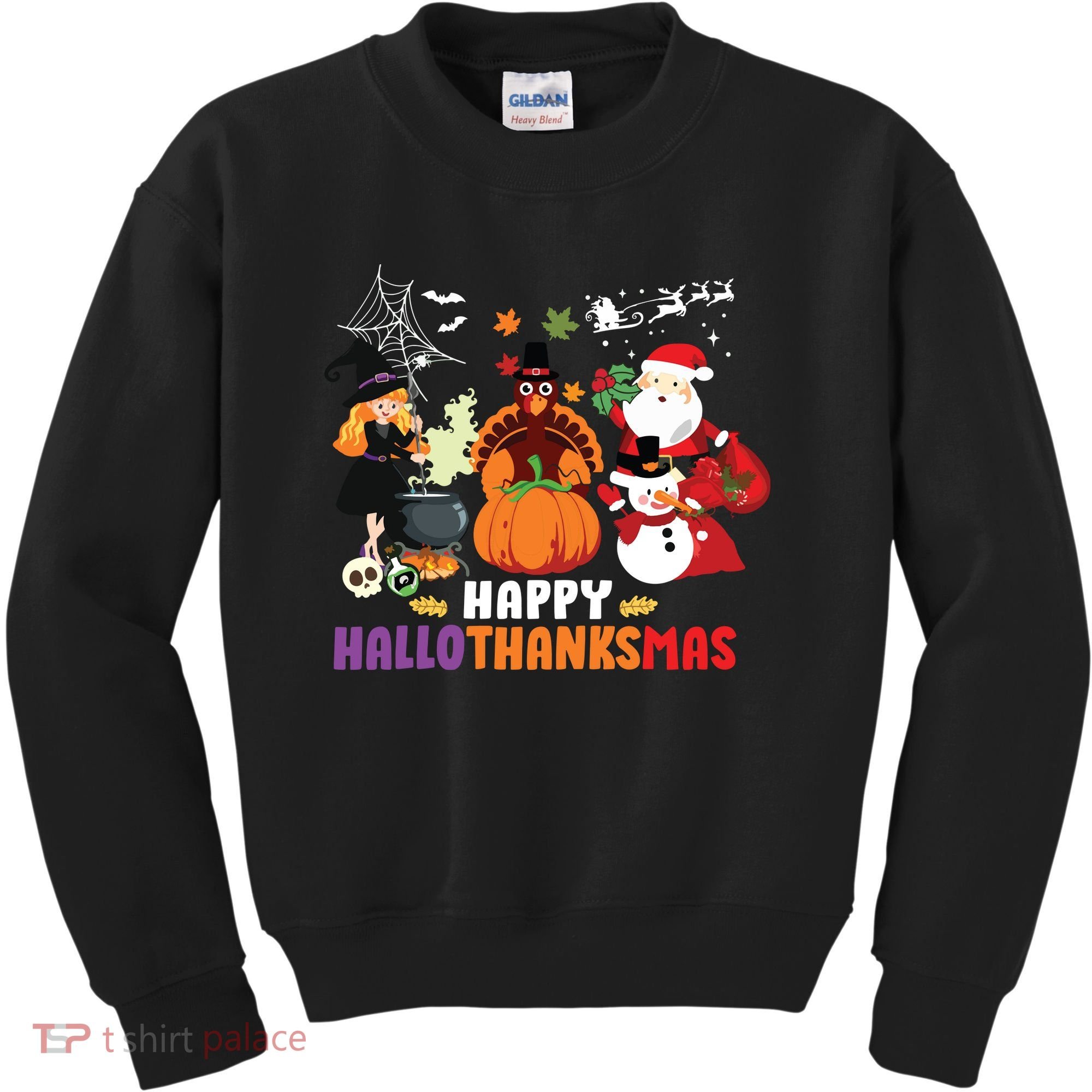 Halloween Christmas Happy Hallothanksmas Thanksgiving Kids Sweatshirt