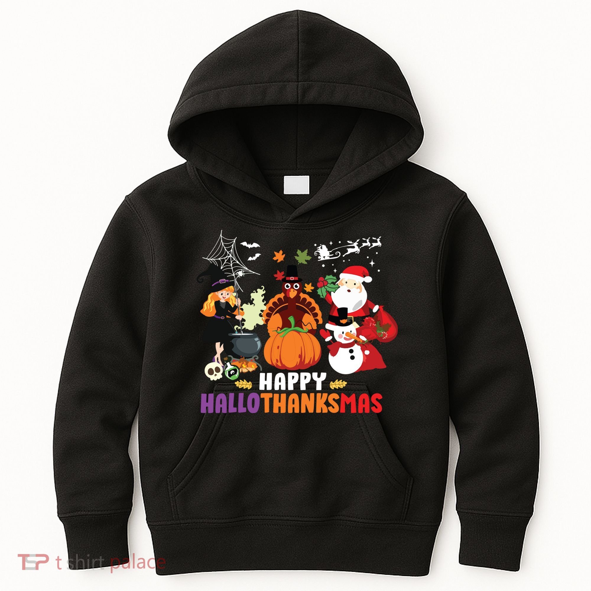 Halloween Christmas Happy Hallothanksmas Thanksgiving Kids Hoodie