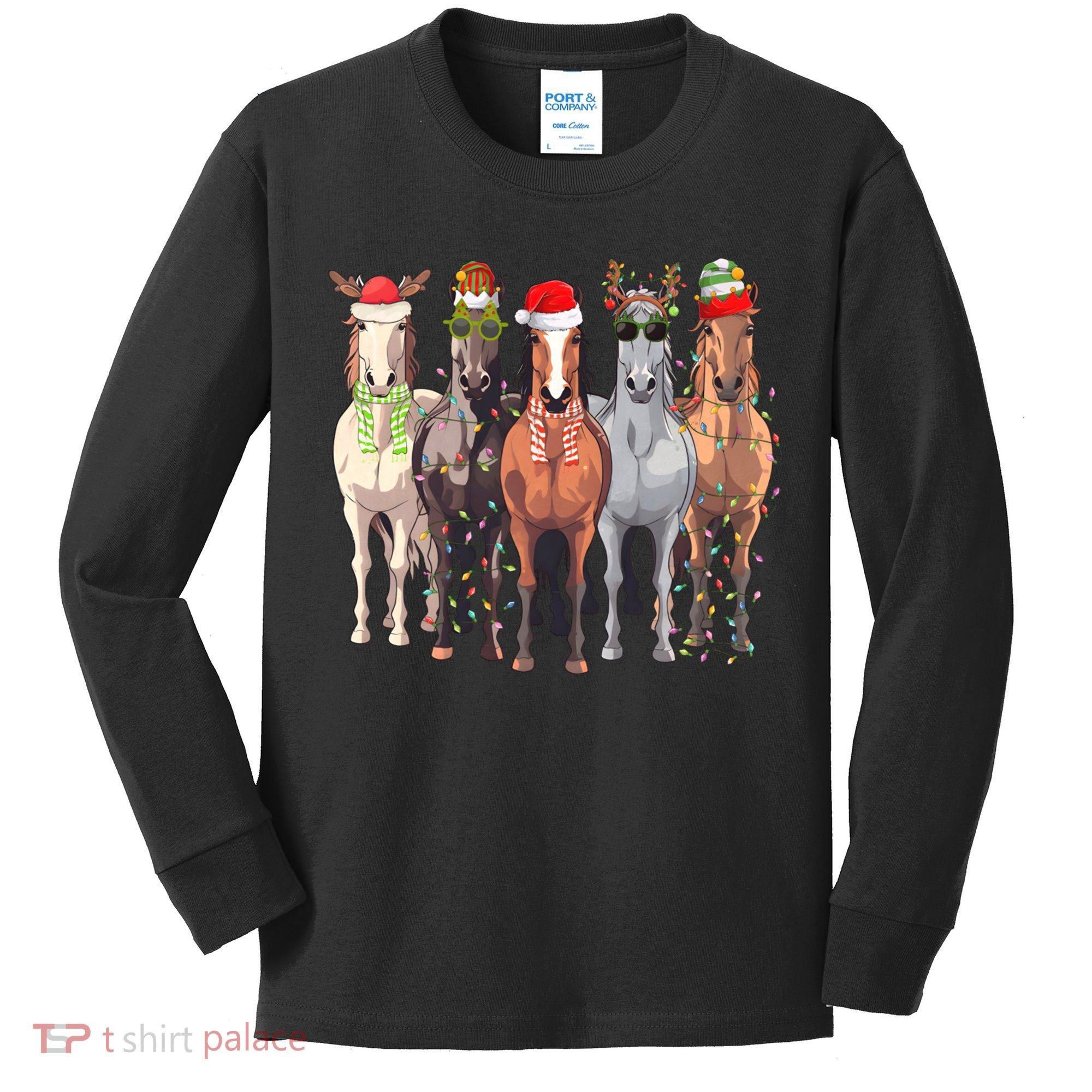 Horses Christmas Kids Long Sleeve Shirt
