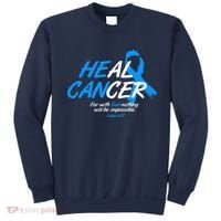 He Can Heal Cancer Colon Cancer Awareness Blue Ribbon Sweatshirt thumb 0