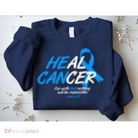 He Can Heal Cancer Colon Cancer Awareness Blue Ribbon Sweatshirt thumb 2