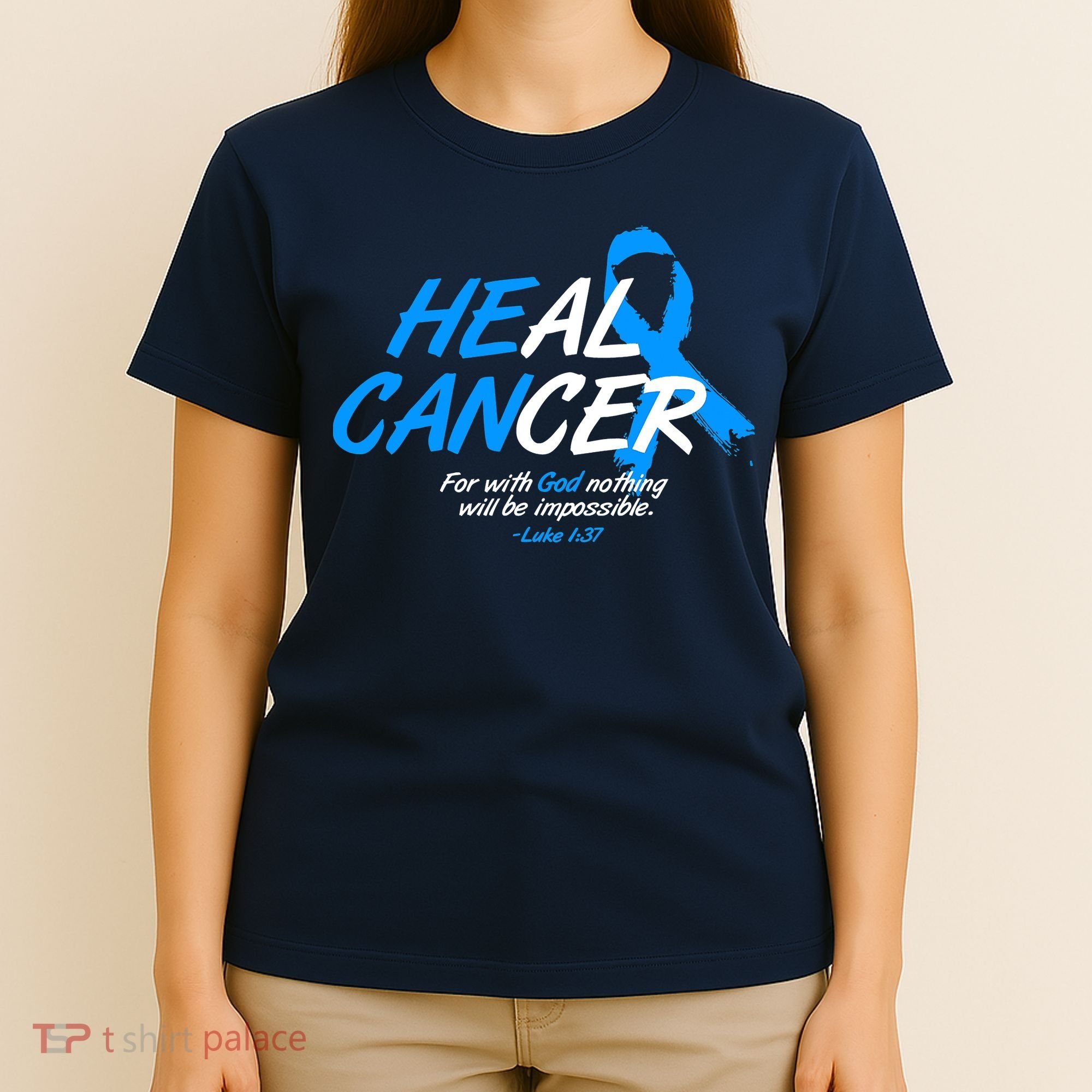He Can Heal Cancer Colon Cancer Awareness Blue Ribbon T-Shirt