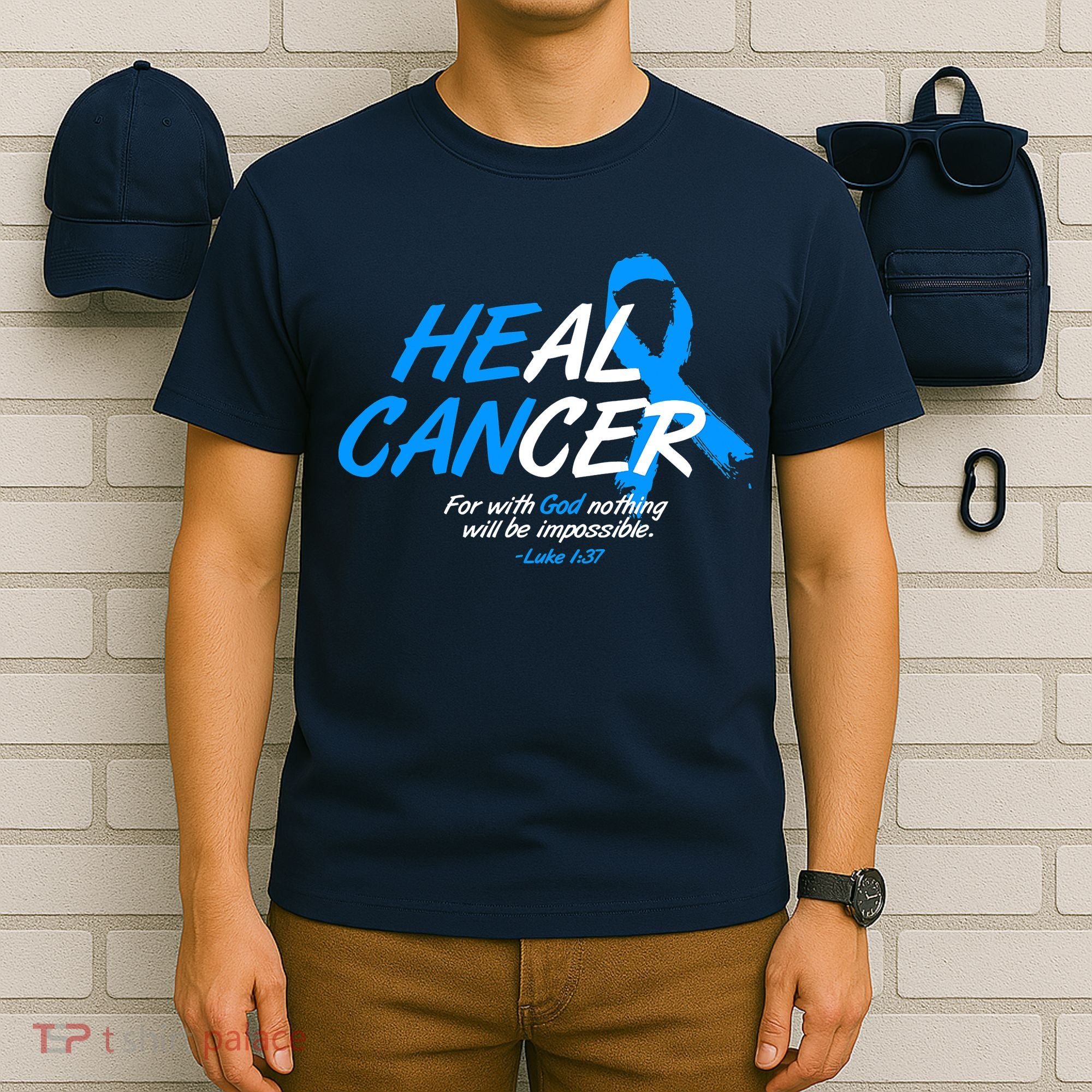 He Can Heal Cancer Colon Cancer Awareness Blue Ribbon T-Shirt