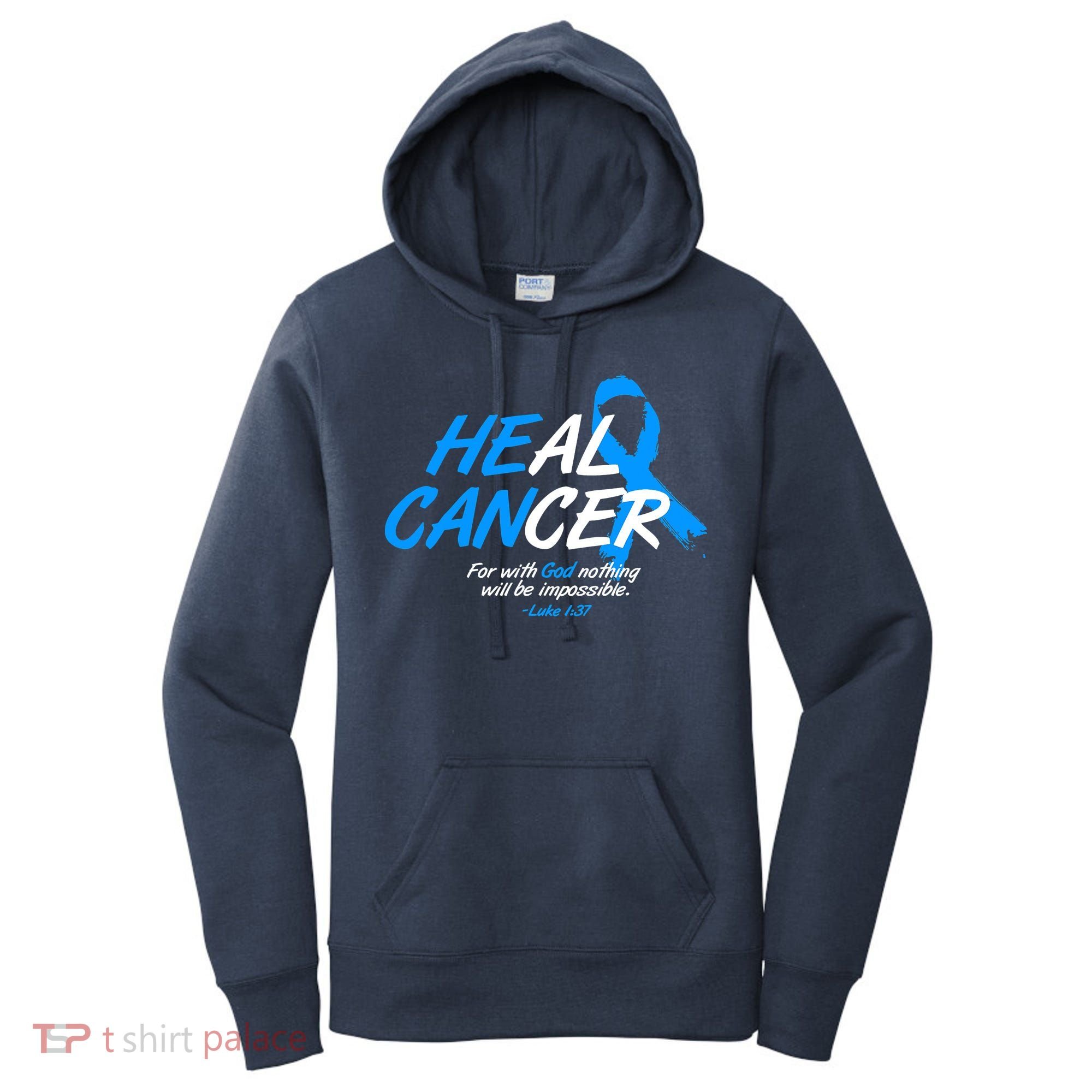 He Can Heal Cancer Colon Cancer Awareness Blue Ribbon Women's Hoodie