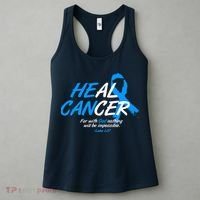 He Can Heal Cancer Colon Cancer Awareness Blue Ribbon Women's Tank Top thumb 3