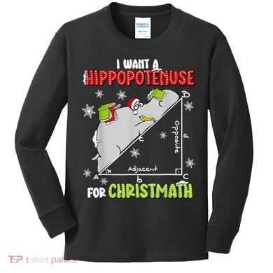 Hippopotamus Christmath Kids Long Sleeve Shirt
