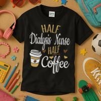 Half Coffee Half Dialysis Nurse Gift, Dialysis Nurse Kids T-Shirt thumb 3