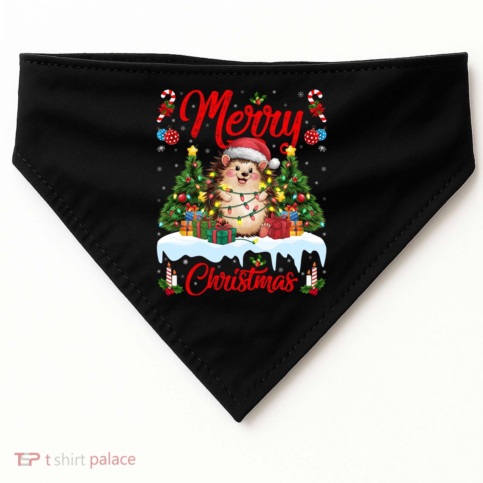 Hedgehog Christmas Hedgehog Xmas Tree Lighting Santa Hat USA-Made Doggie Bandana