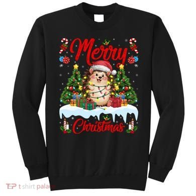 Hedgehog Christmas Hedgehog Xmas Tree Lighting Santa Hat Sweatshirt