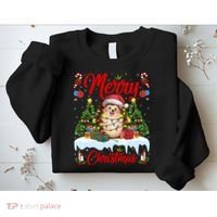 Hedgehog Christmas Hedgehog Xmas Tree Lighting Santa Hat Sweatshirt thumb 2