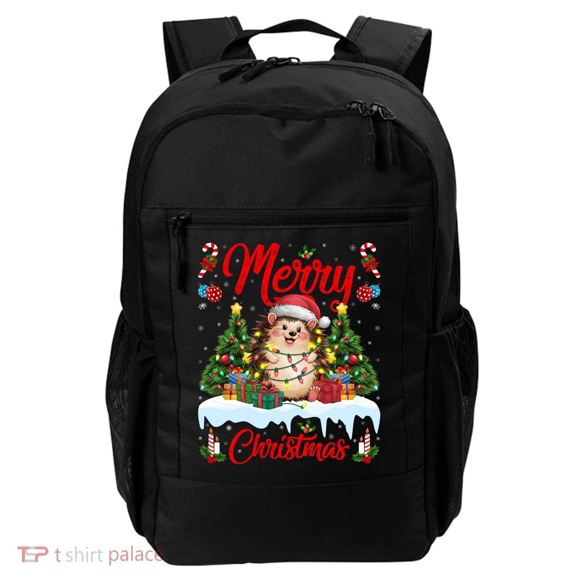 Hedgehog Christmas Hedgehog Xmas Tree Lighting Santa Hat Backpack