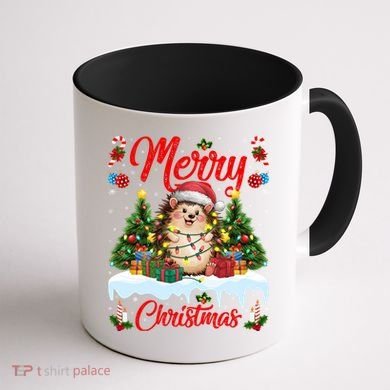 Hedgehog Christmas Hedgehog Xmas Tree Lighting Santa Hat Coffee Mug back