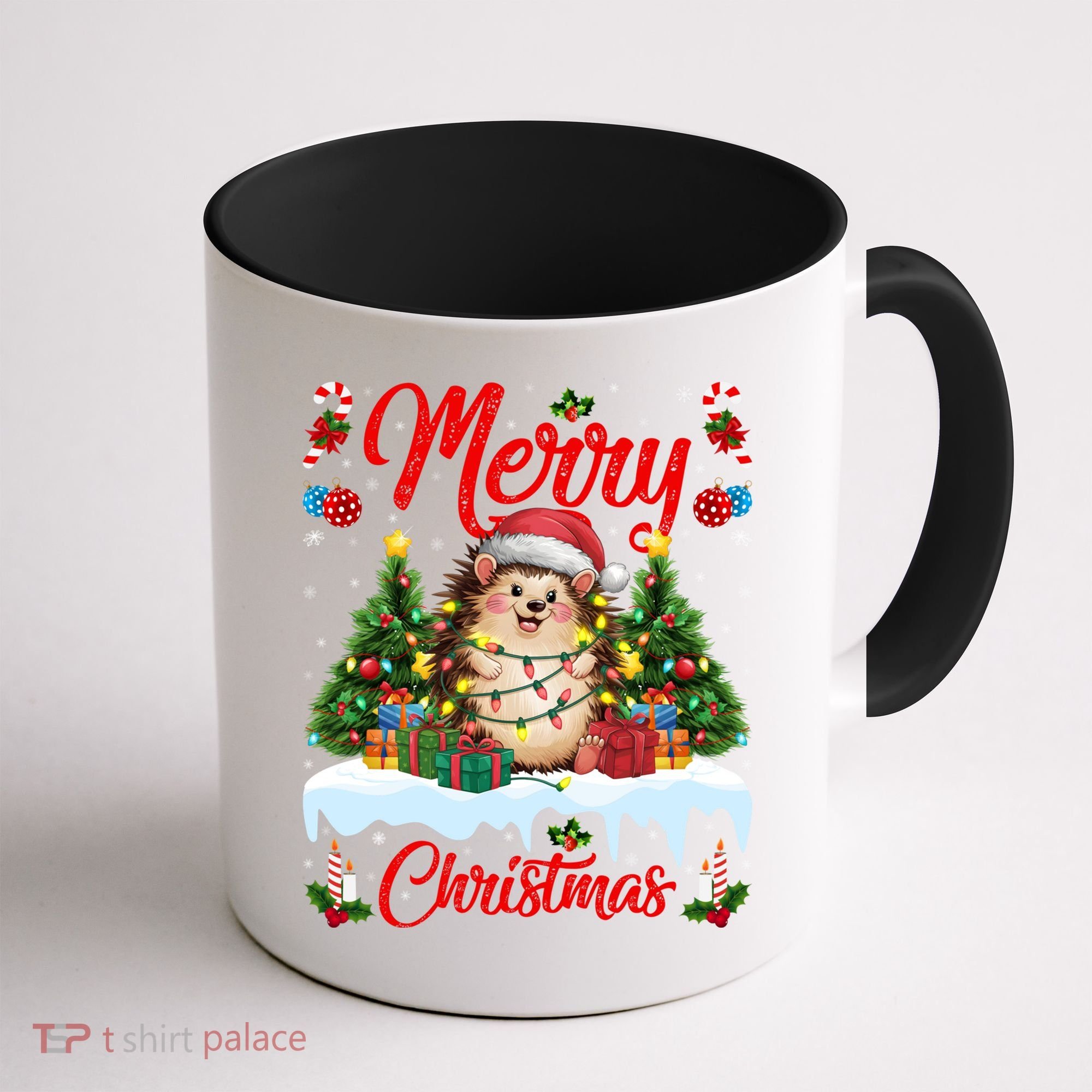 Hedgehog Christmas Hedgehog Xmas Tree Lighting Santa Hat Coffee Mug