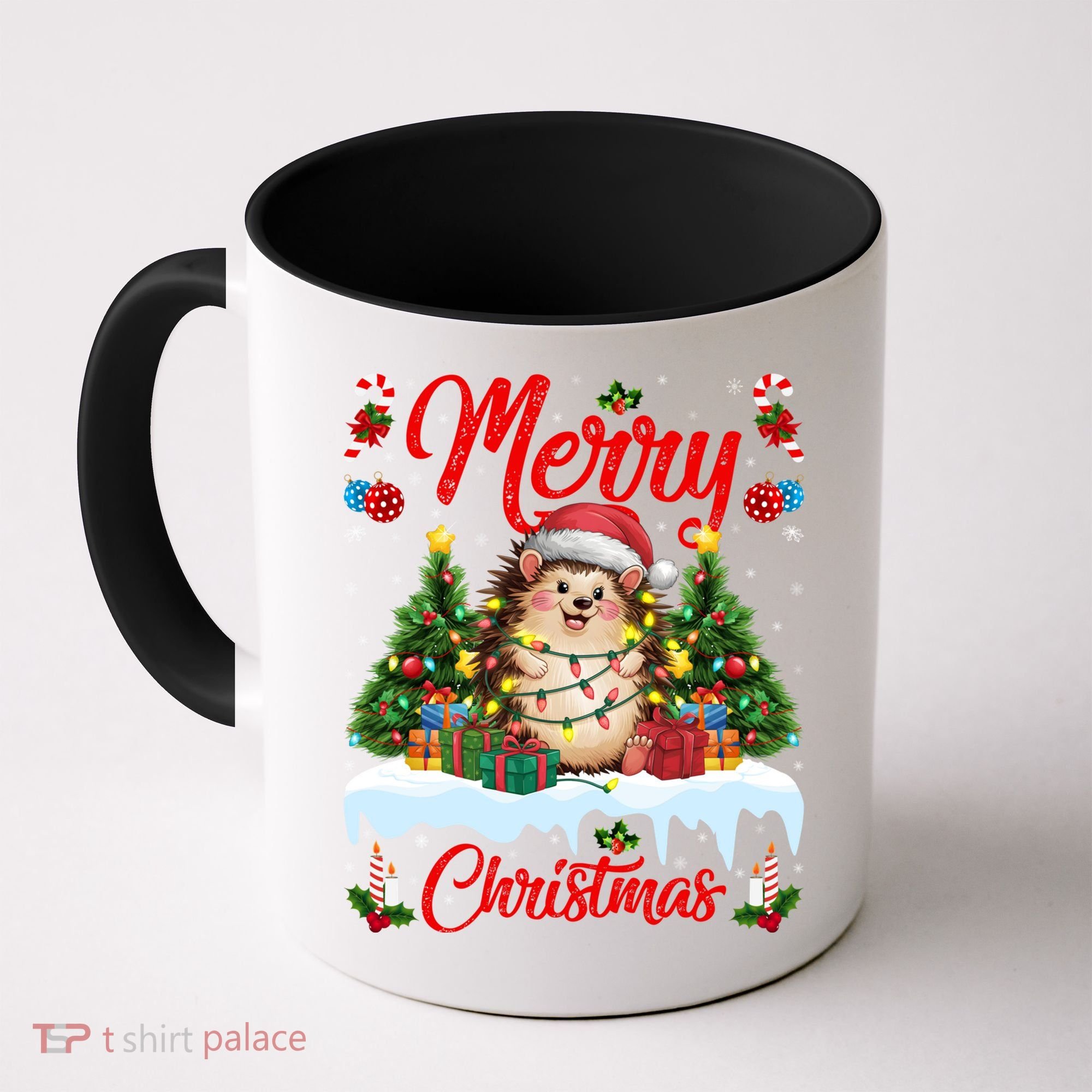 Hedgehog Christmas Hedgehog Xmas Tree Lighting Santa Hat Coffee Mug