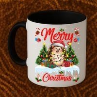 Hedgehog Christmas Hedgehog Xmas Tree Lighting Santa Hat Coffee Mug thumb 2