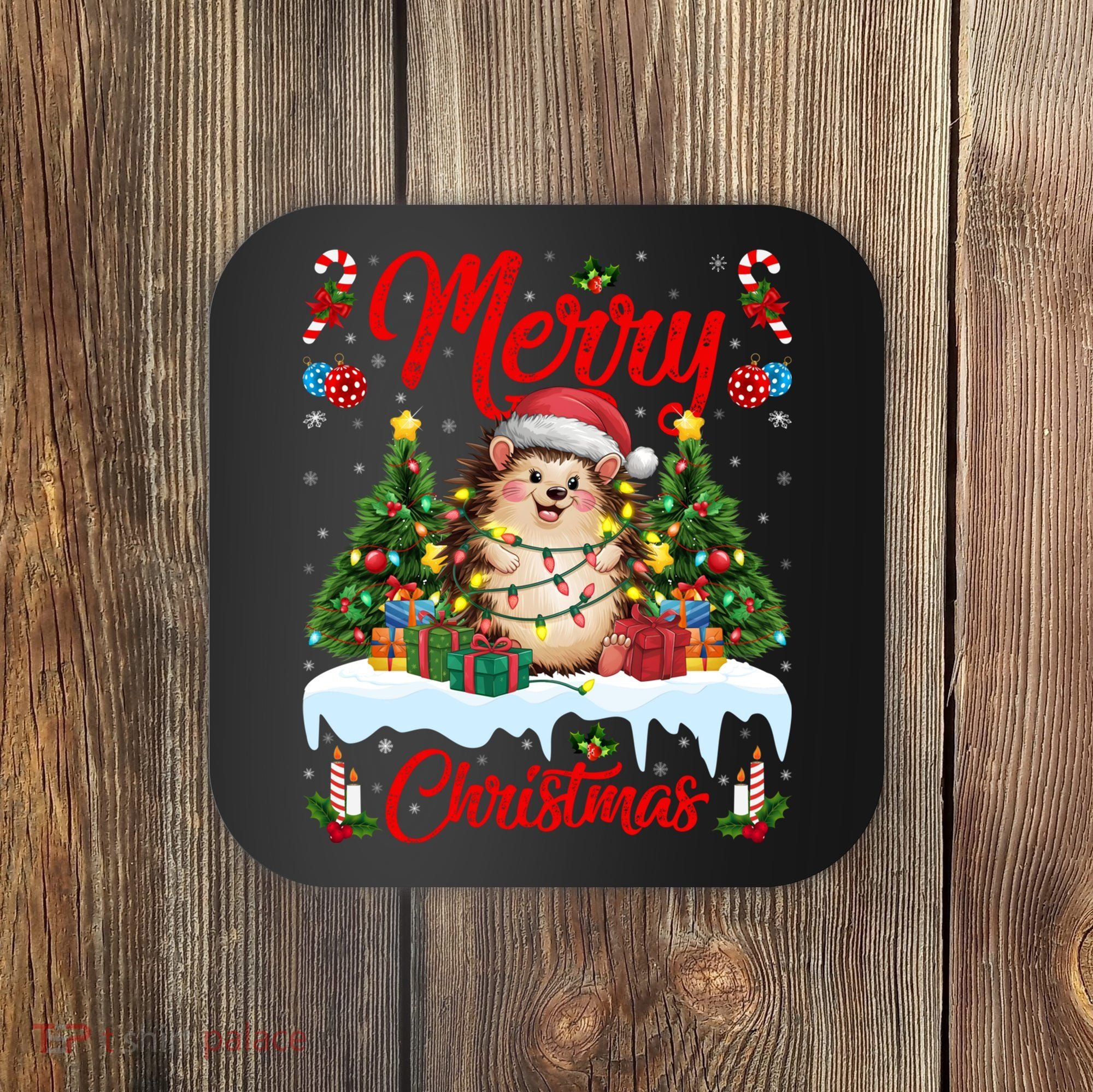 Hedgehog Christmas Hedgehog Xmas Tree Lighting Santa Hat Coaster