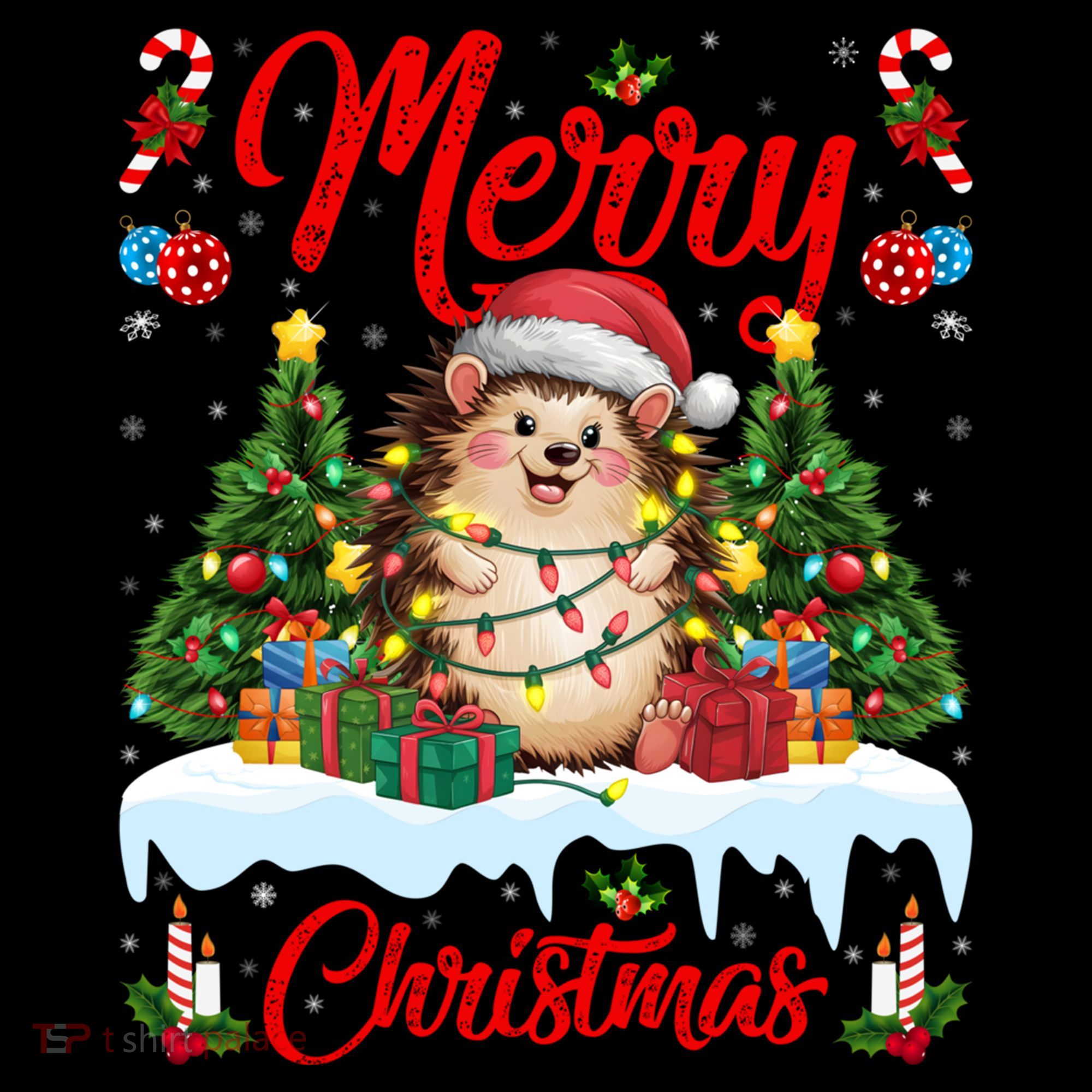 Hedgehog Christmas Hedgehog Xmas Tree Lighting Santa Hat Women's Hoodie