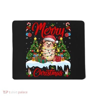 Hedgehog Christmas Hedgehog Xmas Tree Lighting Santa Hat Mousepad