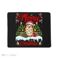 Hedgehog Christmas Hedgehog Xmas Tree Lighting Santa Hat Mousepad thumb 0