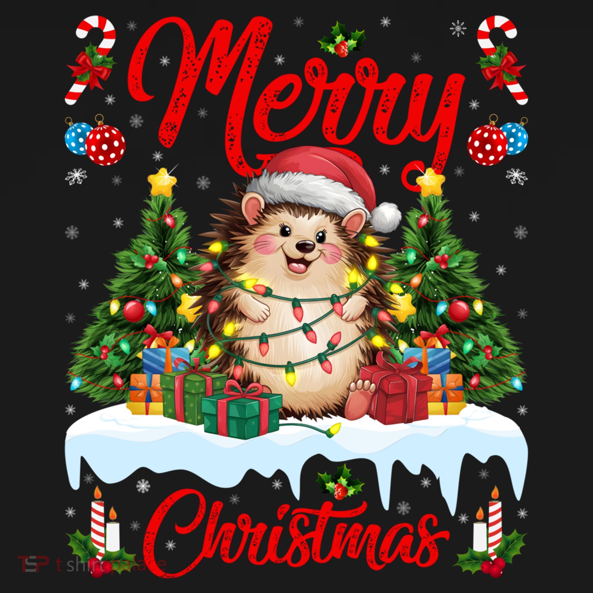 Hedgehog Christmas Hedgehog Xmas Tree Lighting Santa Hat Mousepad