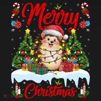 Hedgehog Christmas Hedgehog Xmas Tree Lighting Santa Hat Women's Tank Top thumb 5