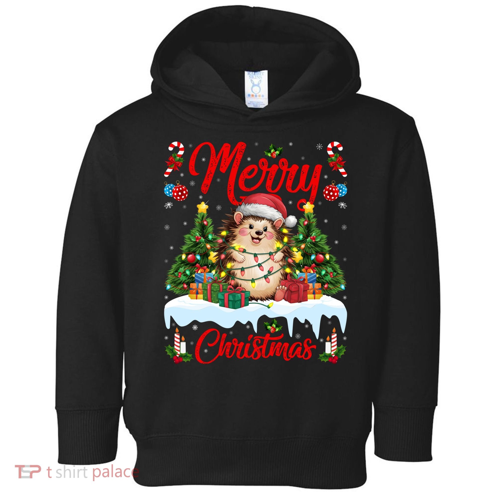 Hedgehog Christmas Hedgehog Xmas Tree Lighting Santa Hat Toddler Hoodie