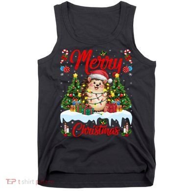 Hedgehog Christmas Hedgehog Xmas Tree Lighting Santa Hat Tank Top