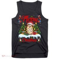 Hedgehog Christmas Hedgehog Xmas Tree Lighting Santa Hat Tank Top thumb 0