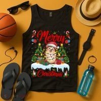Hedgehog Christmas Hedgehog Xmas Tree Lighting Santa Hat Tank Top thumb 4