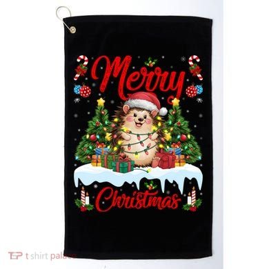 Hedgehog Christmas Hedgehog Xmas Tree Lighting Santa Hat Golf Towel