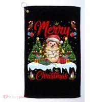 Hedgehog Christmas Hedgehog Xmas Tree Lighting Santa Hat Golf Towel thumb 0