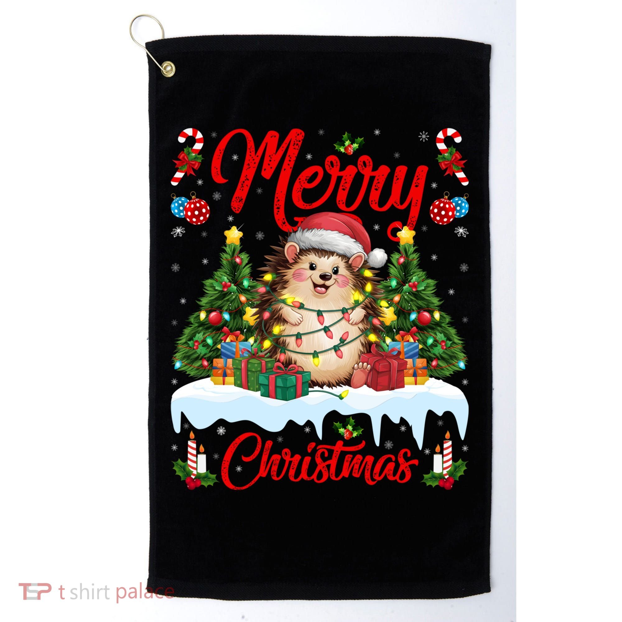 Hedgehog Christmas Hedgehog Xmas Tree Lighting Santa Hat Golf Towel