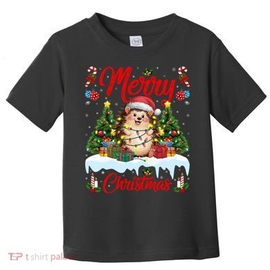 Hedgehog Christmas Hedgehog Xmas Tree Lighting Santa Hat Toddler T-Shirt