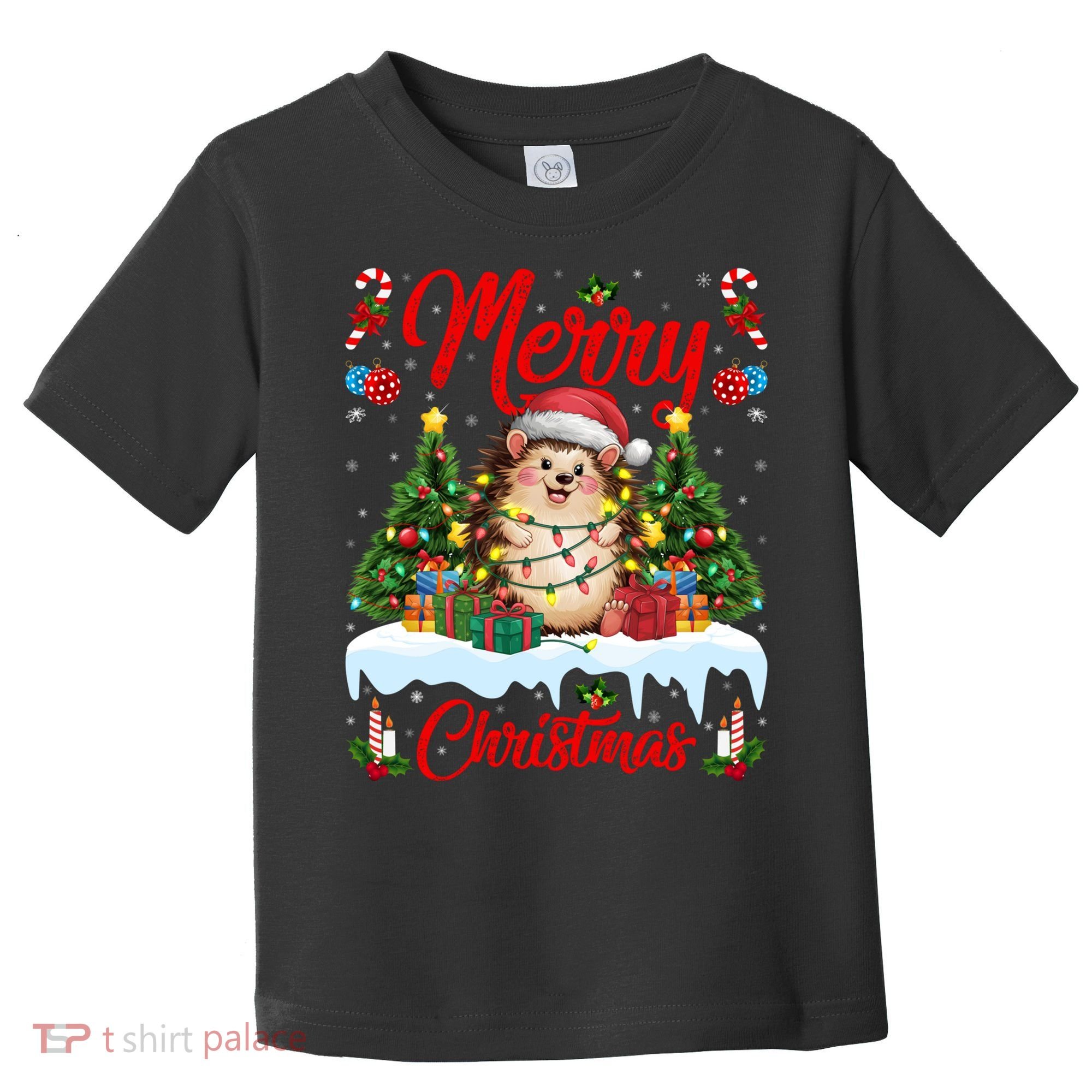 Hedgehog Christmas Hedgehog Xmas Tree Lighting Santa Hat Toddler T-Shirt