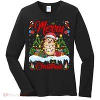 Hedgehog Christmas Hedgehog Xmas Tree Lighting Santa Hat Women's Long Sleeve Shirt thumb 0