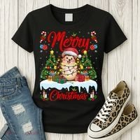 Hedgehog Christmas Hedgehog Xmas Tree Lighting Santa Hat Women's T-Shirt thumb 3