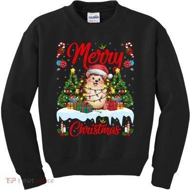 Hedgehog Christmas Hedgehog Xmas Tree Lighting Santa Hat Kids Sweatshirt