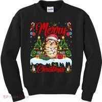 Hedgehog Christmas Hedgehog Xmas Tree Lighting Santa Hat Kids Sweatshirt thumb 0
