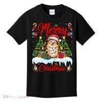 Hedgehog Christmas Hedgehog Xmas Tree Lighting Santa Hat Kids T-Shirt thumb 0