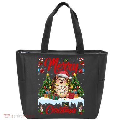 Hedgehog Christmas Hedgehog Xmas Tree Lighting Santa Hat Tote Bag