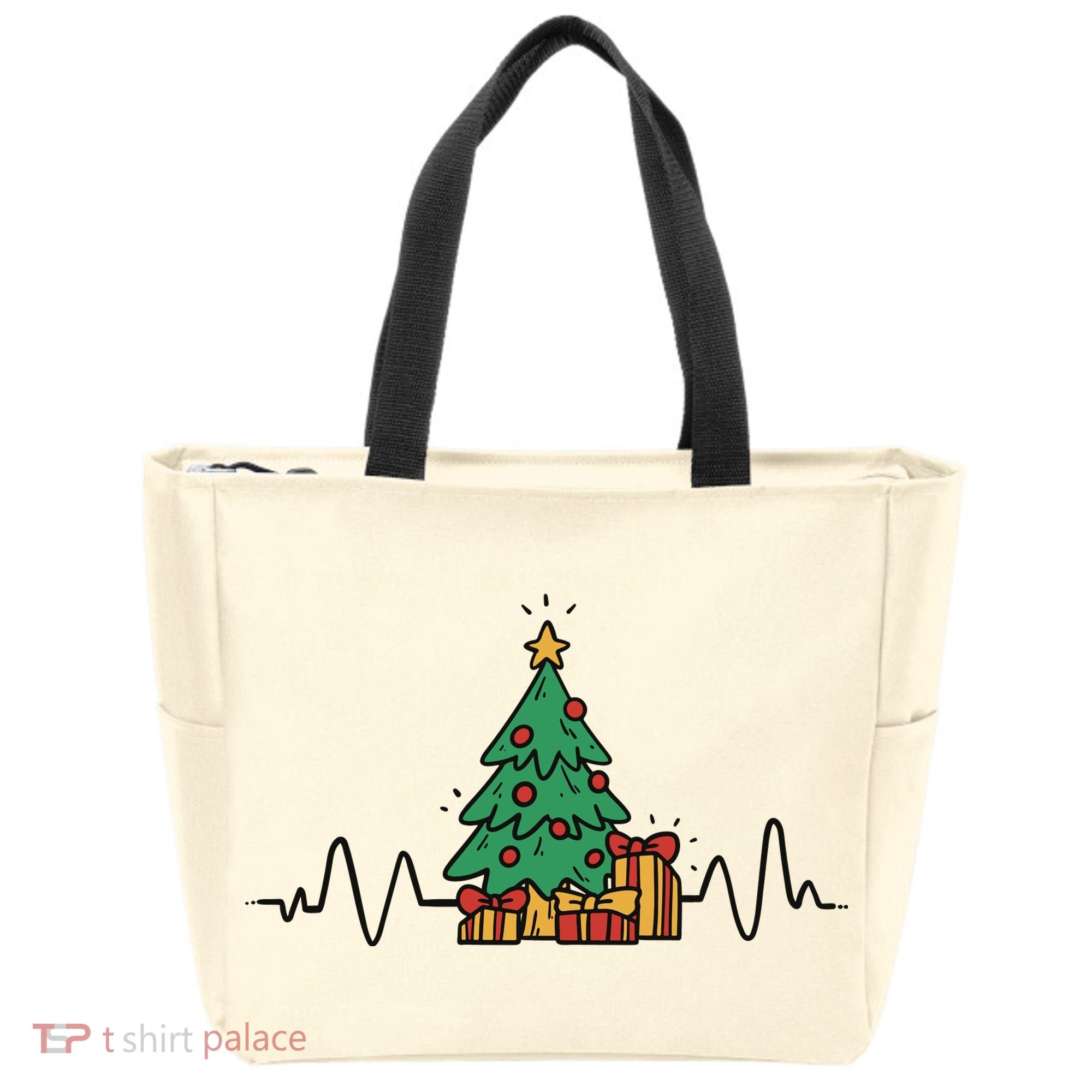 Heartbeat Christmas Holiday Tote Bag