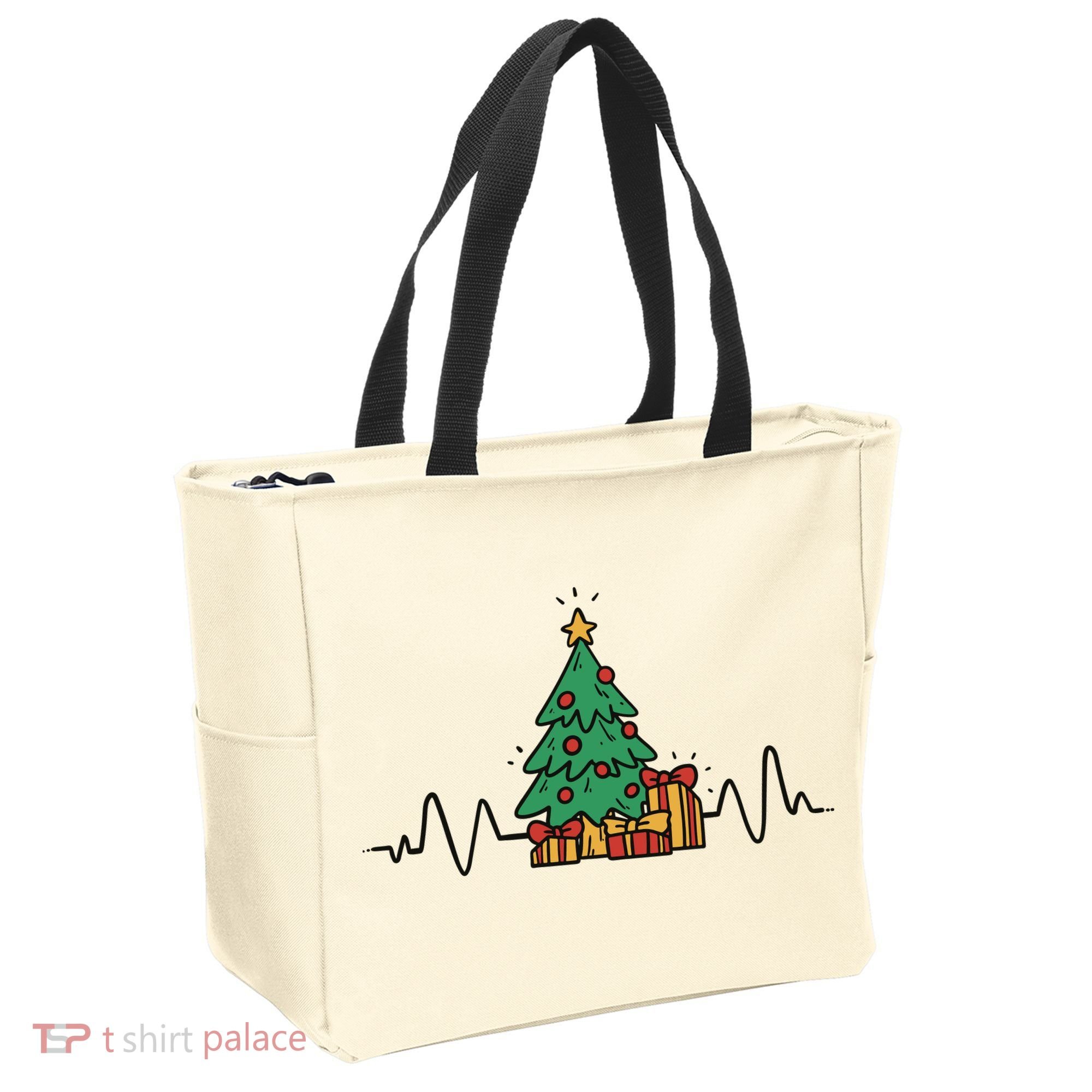 Heartbeat Christmas Holiday Tote Bag