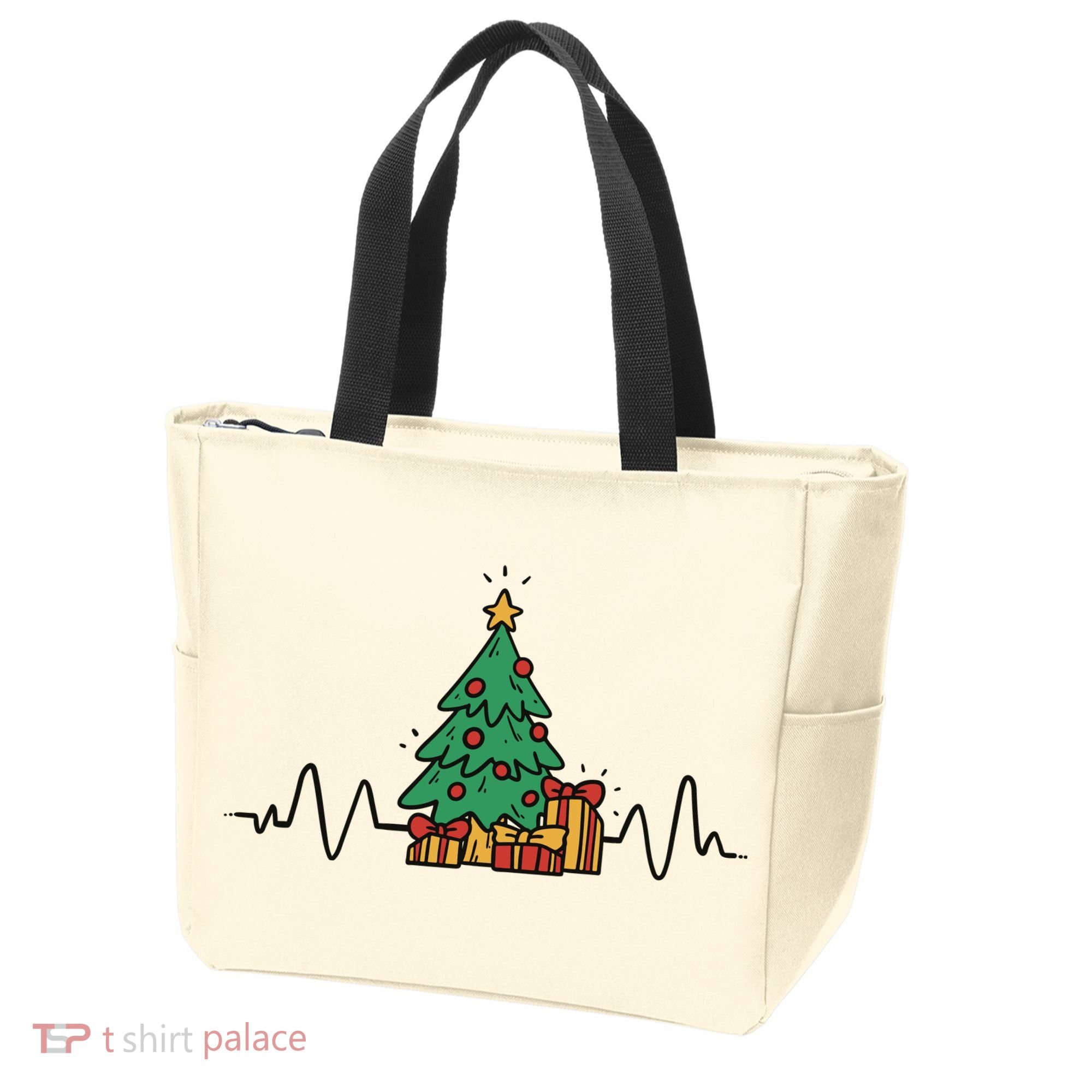 Heartbeat Christmas Holiday Tote Bag