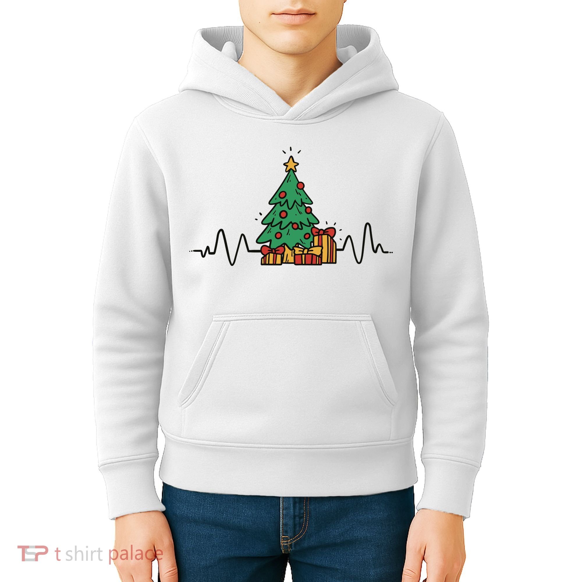 Heartbeat Christmas Holiday Kids Hoodie