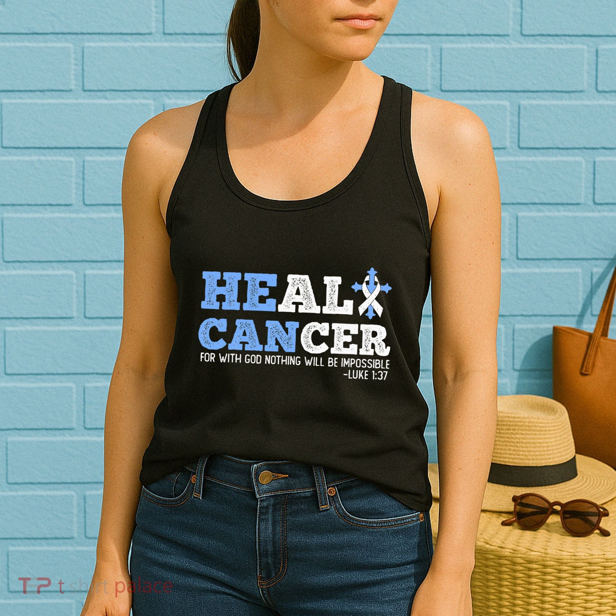 He Can Heal Cancer Lung Cancer Awareness Christian Religious Women's Tank Top