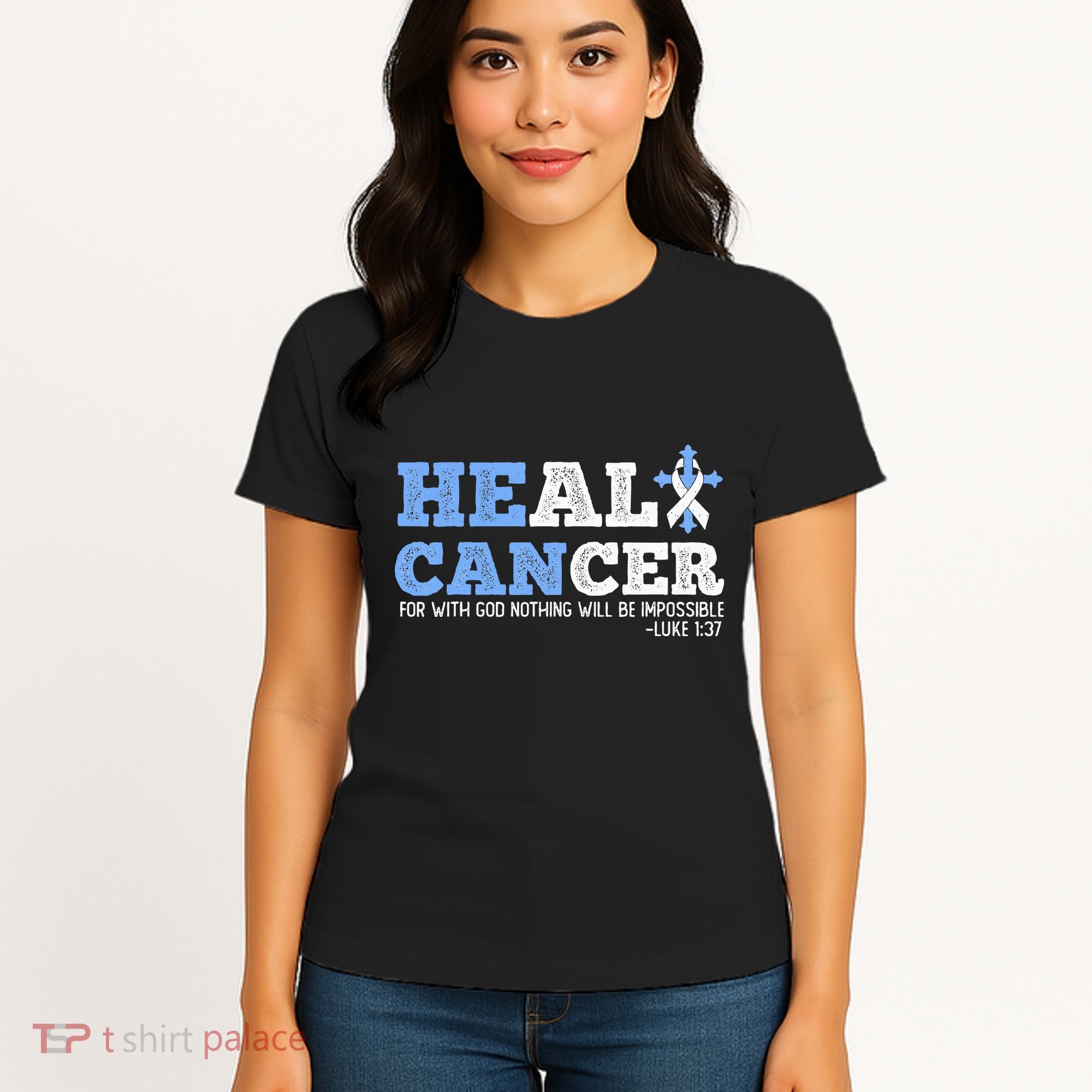 He Can Heal Cancer Lung Cancer Awareness Christian Religious Women's T-Shirt