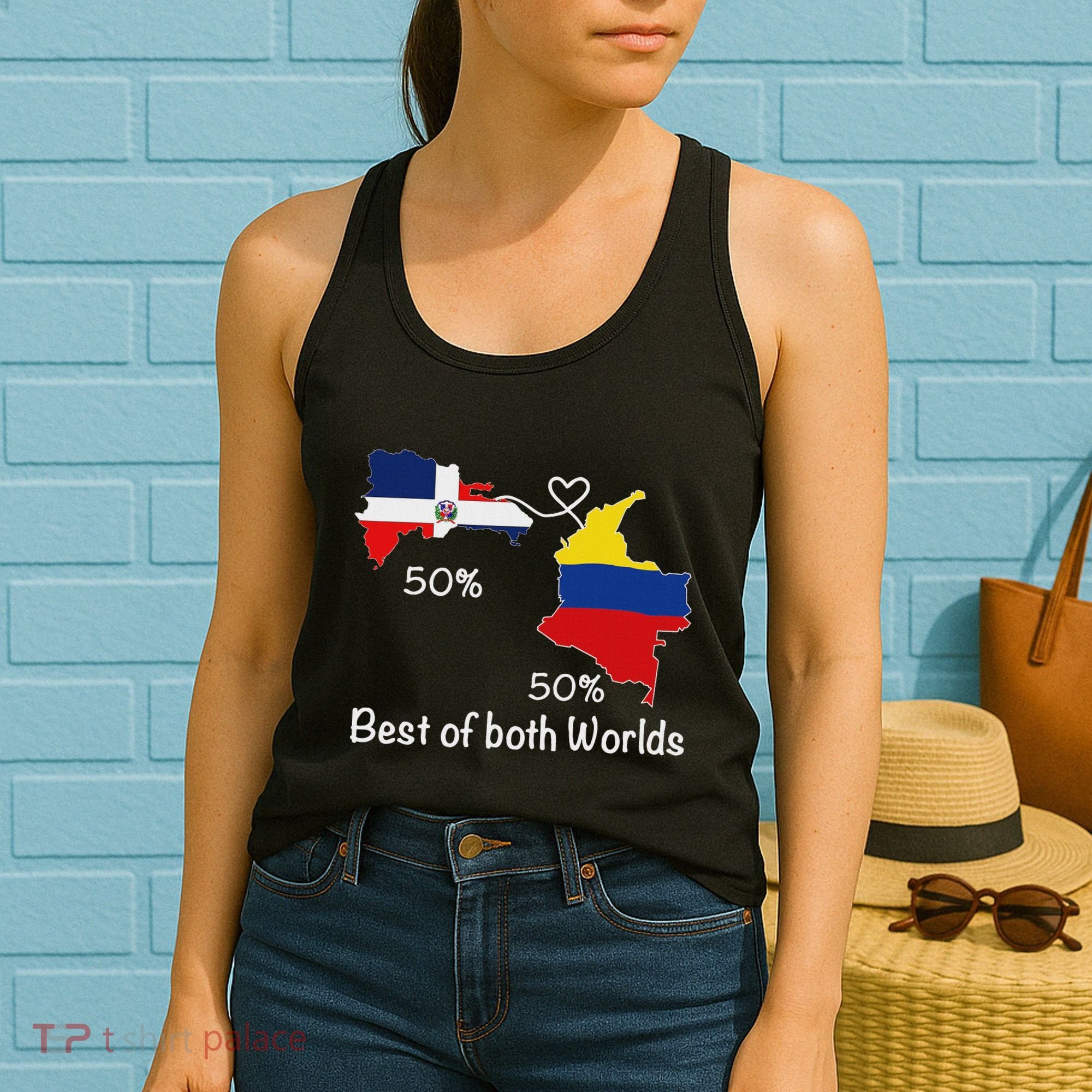 Half Colombian Half Dominican Flag Map Colombia Rd Dominican Women's Tank Top