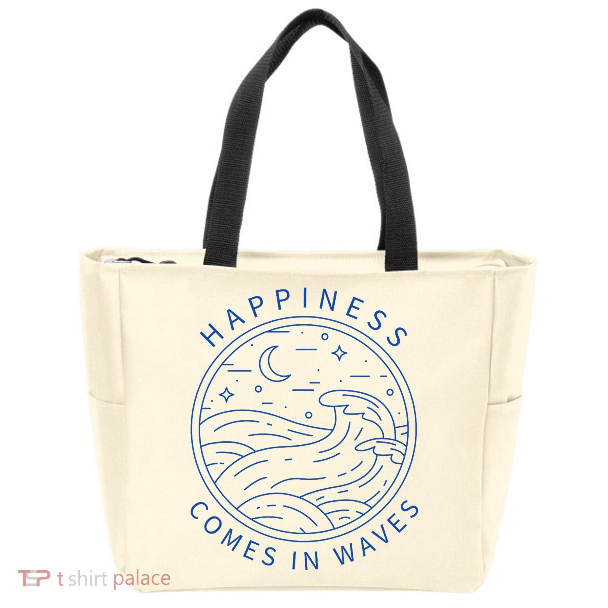 Happiness Comes In Waves Wave Surfer Surf Ocean Beach Lover Tote Bag